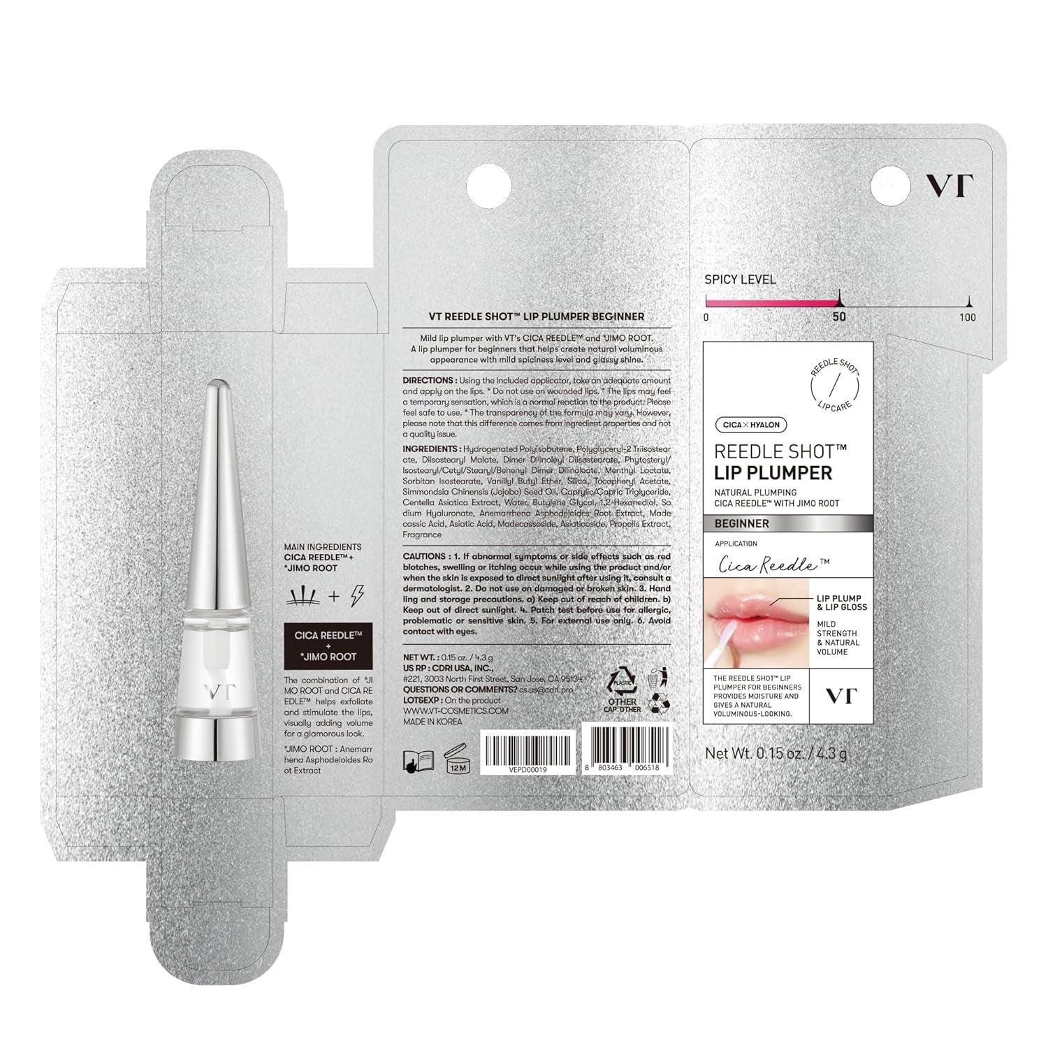 Reedle Shot Lip Plumper, Hydrating & Volumizing Clear Lip Gloss, Microneedling Effect & Hyaluronic Acid for Fuller, Smoother Lips, 0.15 Oz (4.3 G) (Beginner)